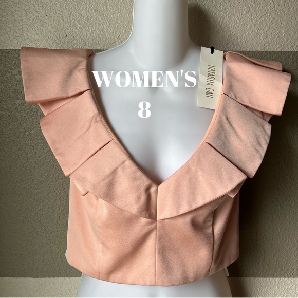NWT NATASHA GAN Women’s 8 Designer Peach Pink Crop Top Elegant Ruffle V Neck - Picture 1 of 6